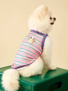 PETSIN 1 件可爱绵羊刺绣弹力舒适休闲宠物狗小狗背心，猫狗通用，粉色条纹 - 彩色 - 查看 7