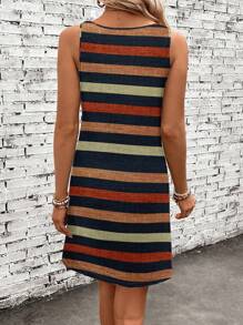 EMERY ROSE 女士休闲简约抽象彩色条纹印花连衣裙，适合夏季度假 - 彩色 - 查看 2