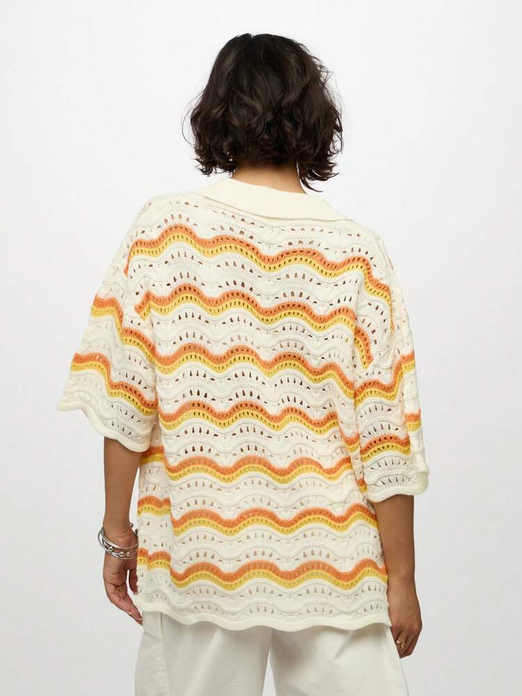 SUMWON WOMEN Wave Pattern Crochet Cardigan With Eyelet Detail