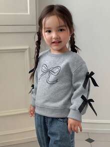 DAZY Infant/Toddler Girls' Bow Print Crew Neck Long Sleeve Casual Sweatshirt - Grey - View 5