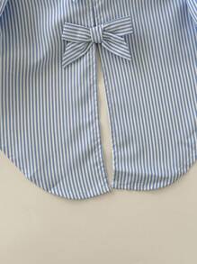 SHEIN Baby Girl Street Casual Parent-Child Asymmetrical Striped Long Sleeve Woven Shirt