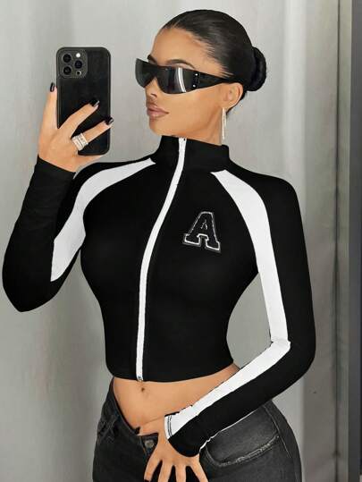 SHEIN ICON Top decorativo de cuello alto falso con paneles de contraste para mujer