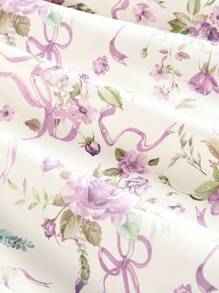 SHEIN X Hannahelzahed SHEIN MOD 女士杏色花卉印花挂脖褶饰蝴蝶结连衣裙 - 杏色 - 查看 4