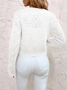 SHEIN Clasi Short Hollow-Out Casual Fashion Front Button Long Sleeve Women Cardigans In Fall/Winter - White - View 2