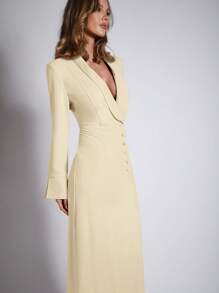 COSMINA Đầm dự tiệc dài màu đỏ thanh lịch cho nữ - Màu be - Xem 4