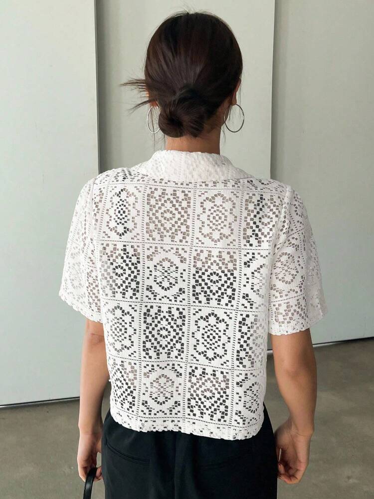 Women's Delicate Lace Front Cardigan Elegant Casual Short Blouse, Summer