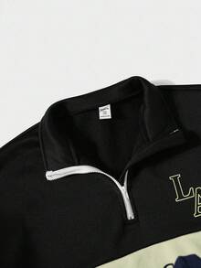 SHEIN Áo nỉ cổ đứng in họa tiết khối màu dành cho nam thiếu niên, phong cách thường ngày, thoải mái, đa năng, chất liệu mềm mại, phù hợp cho mặc hàng ngày, đi học, du lịch, thể thao ngoài trời. Áo nỉ Los Angeles, áo nỉ kéo khóa cổ ¼, áo nỉ mùa thu và mùa đông. - Nhiều màu - Xem 6