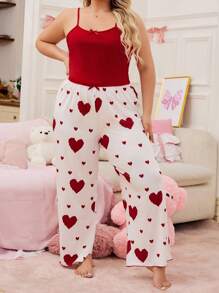 SHEIN 甜心印花睡衣套装，舒适时尚撞色睡袍套装，时尚风格，加大码，秋季服装，舒适装扮