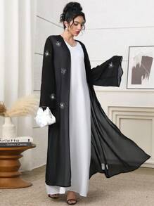 Veilorie 女士优雅水晶装饰喇叭袖阿拉伯长袍 - 黑色 - 查看 5