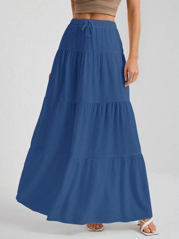 SHEIN Tall Weiß gewebter Damen Maxi Rock mit weißer Innenfütterung, geeignet für Urlaub und Ausgehen