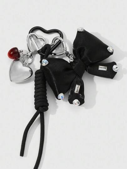 Kawaii عقدة متعددة الاستخدامات بنمط أسود/أبيض أنيق وكريستالي بتصميم القلب والكرز لسلسلة مفاتيح قابلة للتعديل، مناسبة للفتيات والنساء، للاستخدام اليومي وهدايا المناسبات [M-أسود ، L-أبيض]