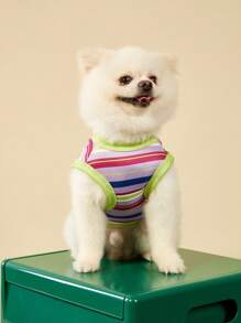 PETSIN 1pc Pet Dog Cat Dopamine Stripe Print Elastic Breathable Vest, Suitable For Both Dogs And Cats - Multicolor - View 4