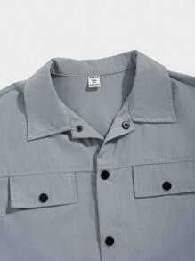 SHEIN 青少年男孩简约灰色超大衬衫和裤子套装，休闲校服，舒适时尚百搭柔软面料，适合日常穿着、上学、户外活动