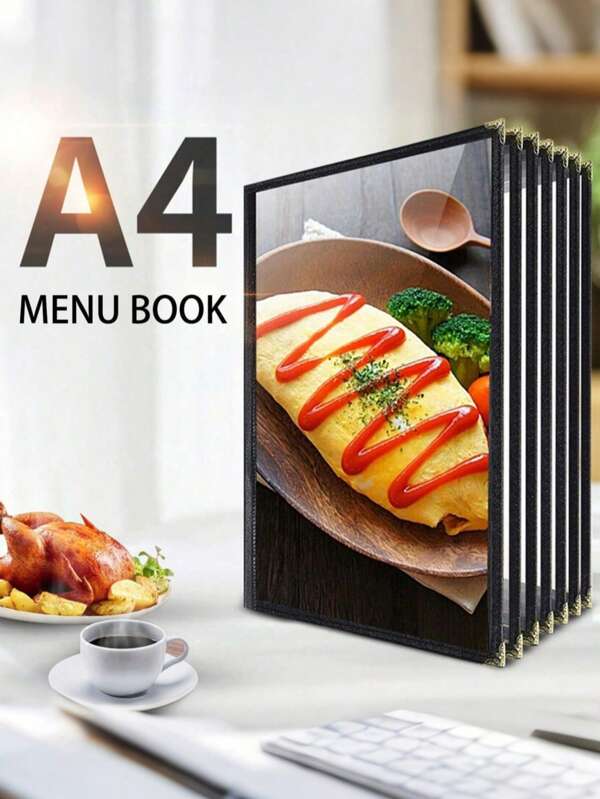 SHEIN A4 Ledereinband mit Klarsichtfolie, transparenter PVC Loseblattordner für Rezeptbücher, Restaurantmenühalter, Restaurantkassenmappe, Restaurantmenü, Küchenorganizer und -aufbewahrung, Küchenutensilien