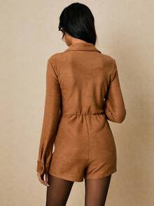 Poéselle Women's Casual Retro Front Button Romper - Brown - View 2
