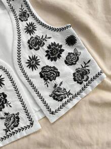 Soleia Blusa bordada casual, simple y de moda para uso diario - Blanco y Negro - Ver 7