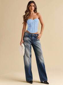 SHEIN BAE Trang phục biểu diễn, trang phục biểu diễn, trang phục lễ hội âm nhạc, trang phục hòa nhạc cho phụ nữ, hòa nhạc đồng quê, câu lạc bộ, gợi cảm - Màu xanh nhạt - Xem 5