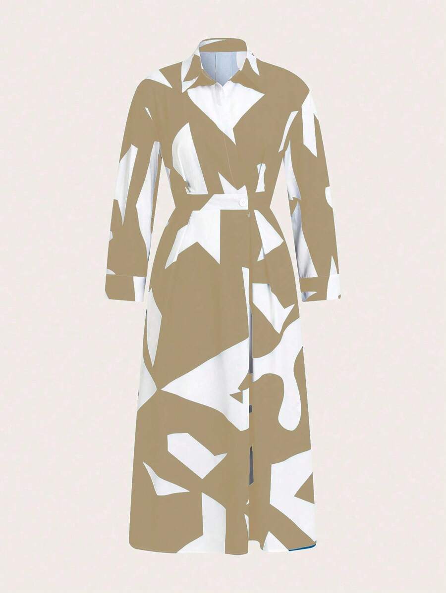 SHEIN Clasi Women Random Printed Simple Daily Dress Maxi Women Outfit Fall Cloth For Women - Apricot - View 1