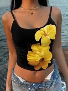 SHEIN EZwear 复古风格热带花卉图案性感吊带背心，适合夏季 - 彩色 - 查看 6