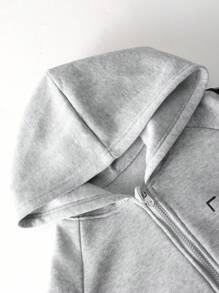 Vacaura 2pcs/Set Tween BoyCasual Sports Outfit, Hoodie Jacket With Side Print And Drawstring Waist Long Pants, Autumn/Winter Fall - Grey - View 4