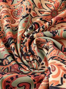 EMERY ROSE Áo cánh rộng tay bồng cổ tròn xếp nếp họa tiết hoa cỡ lớn dành cho nữ, thanh lịch khi mặc đi nghỉ và mặc hàng ngày, mùa hè - Màu Khaki - Xem 3