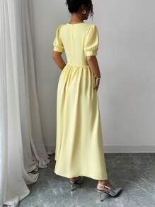 Modelyn Vestido de diseño elegante francés para mujer, ajustado a la cintura y de corte ceñido - Amarillo - Ver 2