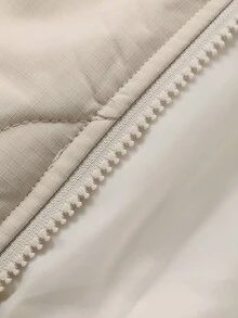 DAZY 青少年女孩格子绗缝韩版休闲街头长袖宽松棉服外套，冬季 - 米色 - 查看 8