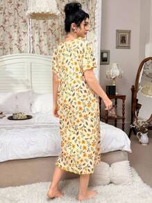 CottageSlumber 女式宽松短袖罗纹针织迷你卷边睡袍，Moo Moo 睡裙 - 黃色 - 查看 2