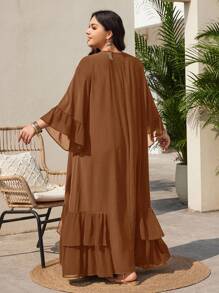 Mulvari Rochie de seară cu volane, culoare solidă, mărime plus