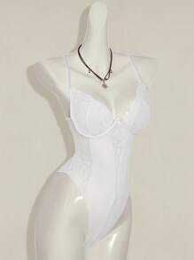 SHEIN ICON Y2K 春季服装狂欢节服装蕾丝拼布紧身吊带背心高腰露背女式连体衣 - 白色 - 查看 4