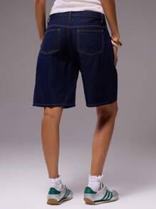 MUSERA 低腰长款牛仔短裤 春夏可爱度假风 90年代Y2K风 秋冬日常休闲工作办公室休闲时尚 - 藏蓝色 - 查看 2