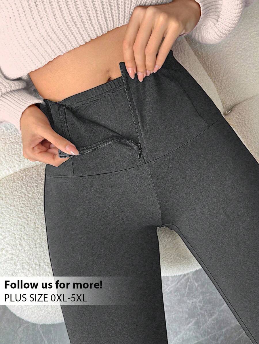 Firerie Pantaloni neri a zampa taglie comode, casual ed eleganti per uso quotidiano e sportivo, in vita alta con tasche e chiusura lampo, skinny, adatti per primavera/estate/autunno - Grigio Scuro - Visualizzare 1