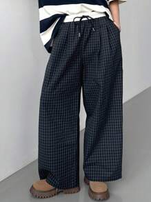 FRIFUL 女士撞色弹力腰抽绳格子直筒裤带口袋休闲裤，秋季款 - 彩色 - 查看 3