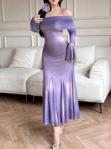 Modelyn 女士优雅露肩渐变色美人鱼连衣裙