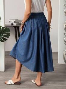 EMERY ROSE 女士休闲水洗褶皱牛仔迷你裙 - 藍色 - 查看 2