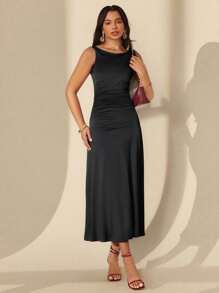 TrendSteals Women Elegant Sleeveless Maxi Knitted Dress - Black - View 6