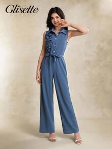 Teen Girls' Casual Daily Party Floral Elegant Jumpsuit, Suitable For School Graduation Season - Blue - View 5