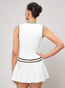 Activina 女士休闲无袖褶边运动连衣裙，夏季 - 白色 - 查看 2