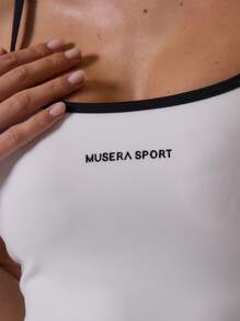 Musera Sport Áo Cami dài ôm sát, viền tương phản, thích hợp cho tập luyện thể thao, tập gym, câu lạc bộ Padel, thể dục thể hình mùa hè. - Đen và trắng - Xem 6