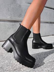 CUCCOO BIZCHIC Woman Shoes Fashion Minimalist Chunky Heeled Chelsea Elegant Classic Black Boots Vacation Shoes Summer Elegant Basics Business Casual Business Chic Spring Shoes Spring Break Easter For Christmas