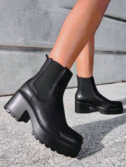 CUCCOO BIZCHIC Woman Shoes Fashion Minimalist Chunky Heeled Chelsea Elegant Classic Black Boots Vacation Shoes Summer Elegant Basics Business Casual Business Chic Spring Shoes Spring Break Easter For Christmas Spring Shoes Fall Shoes