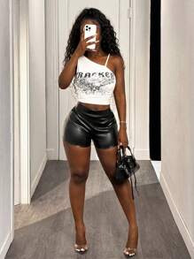 Slaydiva 2025 Summer New Music Festival,Black And White Streetwear Fashionable Sleeveless Camisole Top,Birthday Party,Graduation,Student Daily,Casual,Holiday - Multicolor - View 6