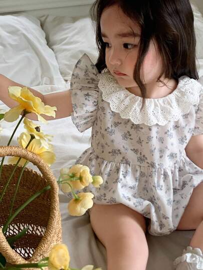 DAZY 女婴夏季休闲碎花荷叶边连体衣 幼儿女童服装