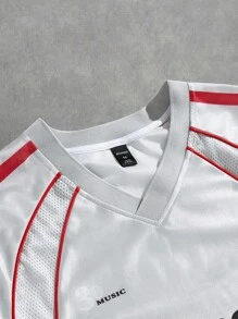 ROMWE MEN Prep 男式夏季休闲撞色装饰标语印花 Polo 衫 - 灰色 - 查看 3