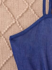 SHEIN 女式宽松针织冰丝罩衫，镂空长袖网眼披肩，百搭蝴蝶结仿牛仔吊带背心连衣裙套装，春夏秋 - 彩色 - 查看 4