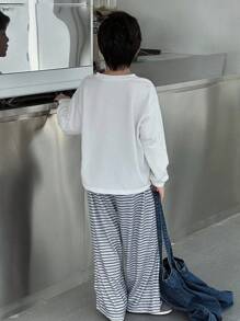 Dazy Kids 2pcs Kids Fall Outfit, Toddler Boys Loose Casual Striped Letter Print T-Shirt And Straight Leg Sweatpants Set - White - View 7