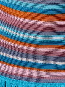 MUSERA 流苏下摆条纹圆领无袖迷你连衣裙，夏季伊比沙岛度假可爱节日海滩装，波西米亚风，适合约会、外出、生日等场合。 - 藍色 - 查看 6