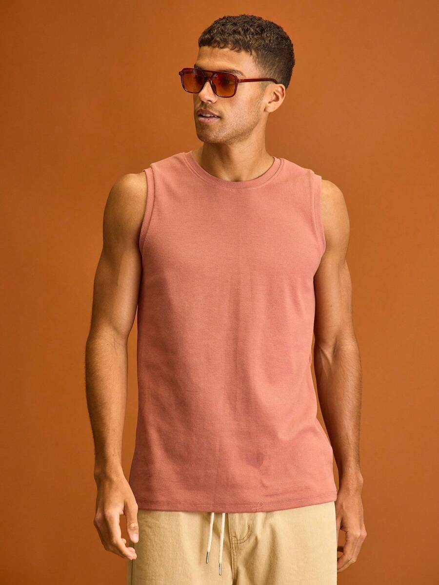 Musero Crew Neck Straight Fit Tank Tops Shoulder Detailing Summer Holiday Vacation - Pink - View 1