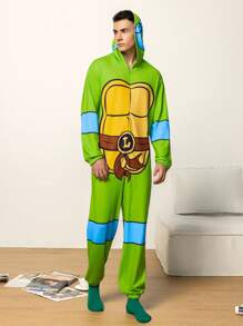 TEENAGE MUTANT NINJA TURTLES | SHEIN Men's Cartoon Pattern Hooded Long Sleeve Loungewear Jumpsuit, Fall