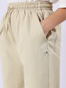 SUMWON 优质套穿阔腿斜纹棉布裤经典宽松版型舒适休闲裤柔软四季百搭校服风格 - 杏色 - 查看 7